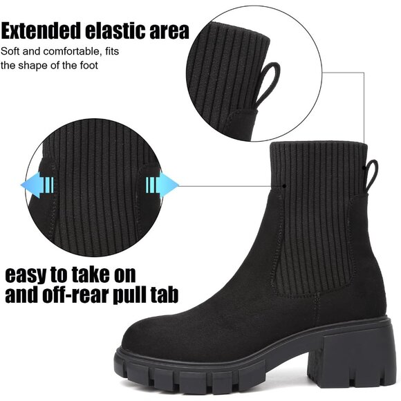 Women's Chelsea Platform Black-rm Ankle Boots Stylish Comfortable Slip On Shoes - Picture 4 of 7